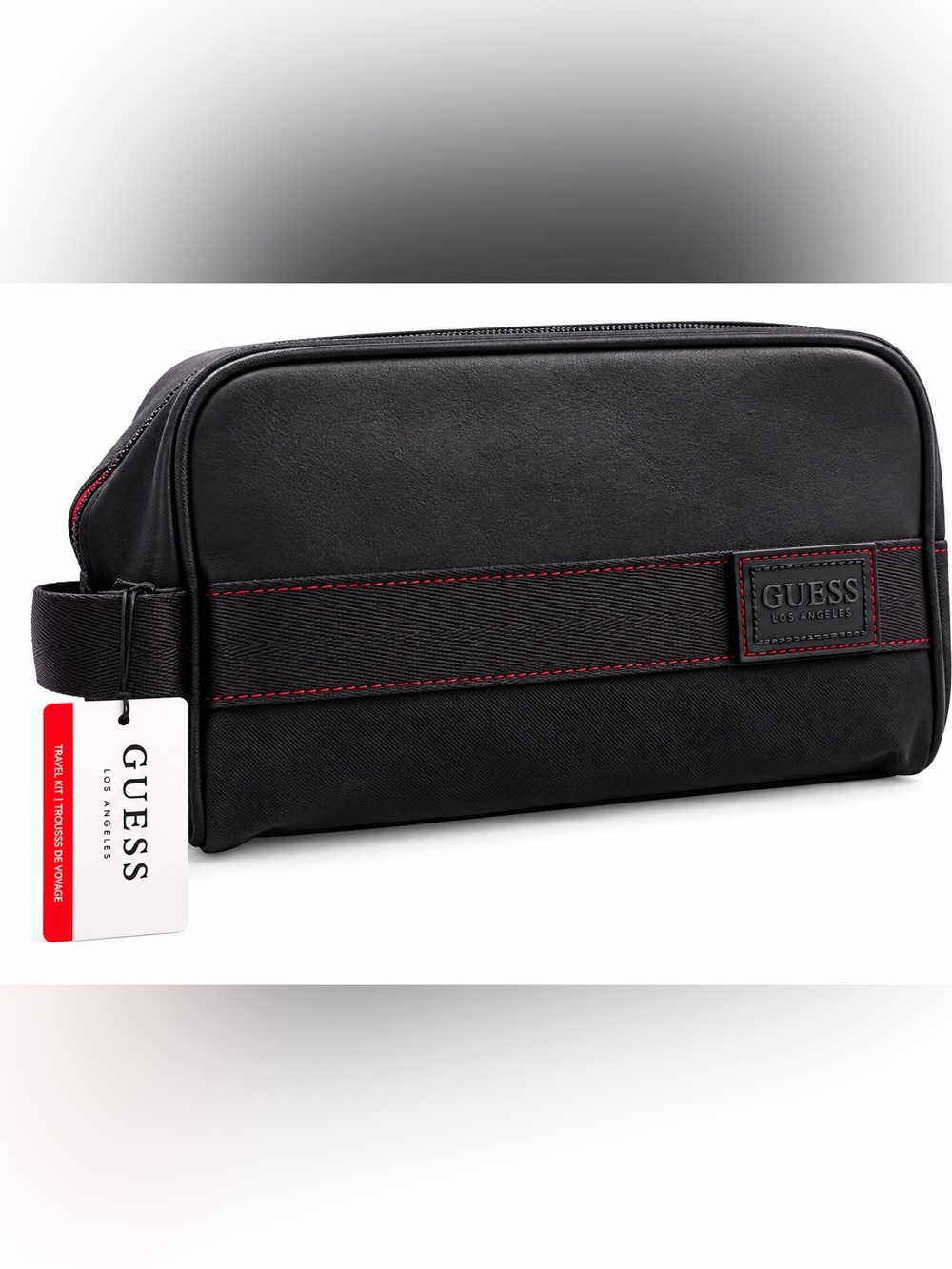 GUESS Black Toiletry Dopp Kit with Red Stitching